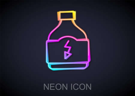 Glowing neon line Sports nutrition bodybuilding proteine power drink and food icon isolated on black background. Vectorのイラスト素材