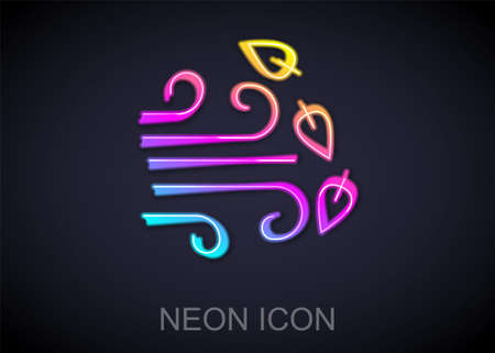 Glowing neon line Windy weather icon isolated on black background. Cloud and wind. Vectorのイラスト素材