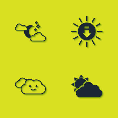 Set Cloud with moon and stars, Sun cloud weather, and Sunset icon. Vectorのイラスト素材