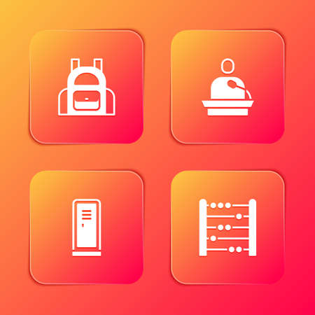 Set School backpack, Gives lecture, Locker or changing room and Abacus icon. Vectorのイラスト素材