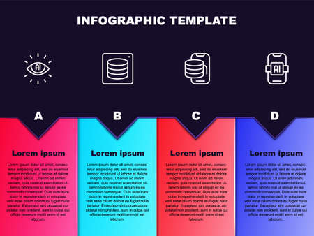 Set line Artificial intelligence AI, Server, Data, Cloud technology data transfer and . Business infographic template. Vectorのイラスト素材