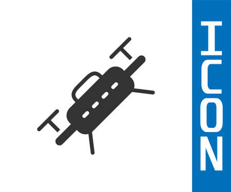 Grey Drone flying icon isolated on white background. Quadrocopter with video and photo camera symbol. Vectorのイラスト素材