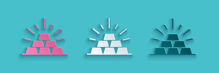 Paper cut Gold bars icon isolated on blue background. Banking business concept. Paper art style....