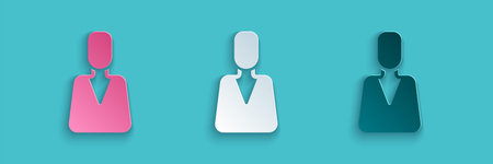 Paper cut Employee icon isolated on blue background. Head hunting. Business target or Employment....