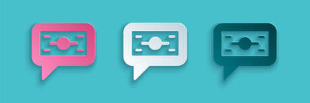 Paper cut Stacks paper money cash icon isolated on blue background. Money banknotes stacks. Bill currency. Paper art style. Vectorのイラスト素材