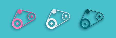 Paper cut Timing belt kit icon isolated on blue background. Paper art style. Vectorのイラスト素材