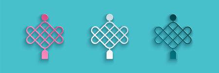 Paper cut Chinese paper lantern icon isolated on blue background. Paper art style. Vectorのイラスト素材