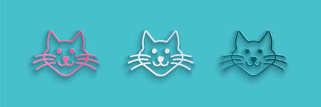 Paper cut Cat icon isolated on blue background. Paper art style. Vectorのイラスト素材