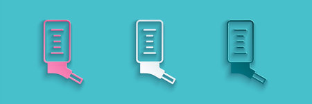 Paper cut Automatic drinker for small pets icon isolated on blue background. Paper art style. Vector