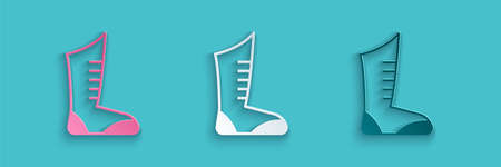 Paper cut Sport boxing shoes icon isolated on blue background. Wrestling shoes. Paper art style. Vectorのイラスト素材