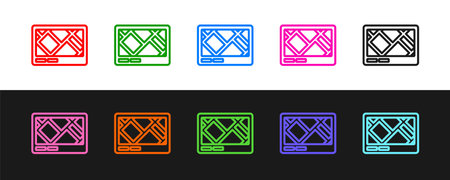 Set line Gps device with map icon isolated on black and white background. Vectorのイラスト素材