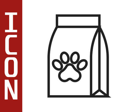 Black line Bag of food for pet icon isolated on white background. Food for animals. Dog bone sign. Pet food package. Vectorのイラスト素材