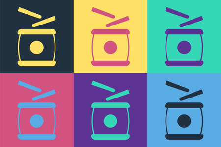 Pop art Chinese drum icon isolated on color background. Traditional asian percussion instrument Taiko or O-Daiko drum. Vectorのイラスト素材