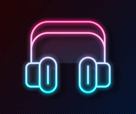 Glowing neon line Headphones icon isolated on black background. Support customer service, hotline, call center, faq, maintenance. Vectorのイラスト素材