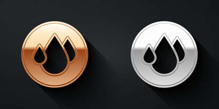 Gold and silver Water drop icon isolated on black background. Long shadow style. Vectorのイラスト素材