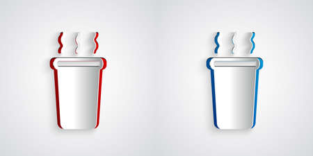 Paper cut Cup of tea icon isolated on grey background. Paper art style. Vectorのイラスト素材