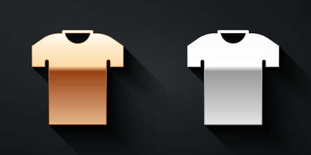 Gold and silver T-shirt icon isolated on black background. Long shadow style. Vectorのイラスト素材