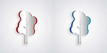 Paper cut Tree icon isolated on grey background. Forest symbol. Paper art style. Vectorのイラスト素材