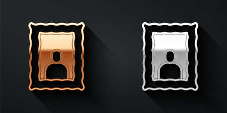Gold and silver Picture frame on table icon isolated on black background. Valentines Day symbol. Long shadow style. Vectorのイラスト素材