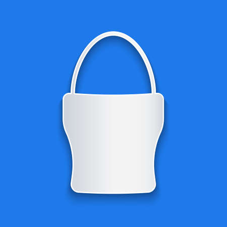 Paper cut Chicken egg on a stand icon isolated on blue background. Paper art style. Vectorのイラスト素材