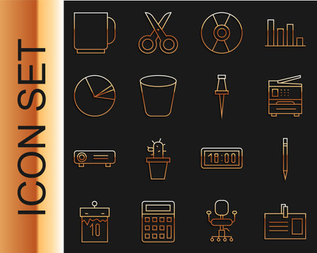 Set line Identification badge, Pencil with eraser, Printer, CD or DVD ...