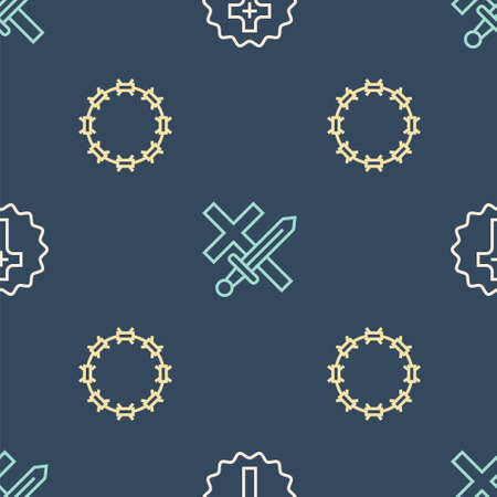 Set line Christian cross, Crown of thorns and Crusade on seamless pattern. Vectorのイラスト素材