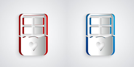 Paper cut Chocolate bar icon isolated on grey background. Happy Valentines day. Paper art style. Vectorのイラスト素材