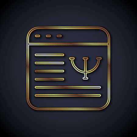 Gold line Online psychological counseling distance icon isolated on black background. Psychotherapy, psychological help, psychiatrist online consulting. Vectorのイラスト素材