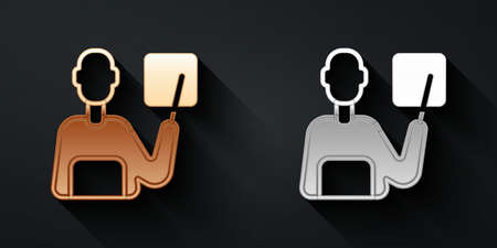 Gold and silver Teacher icon isolated on black background. Long shadow style. Vectorのイラスト素材