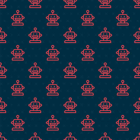 Red line Robot toy icon isolated seamless pattern on black background. Vectorのイラスト素材