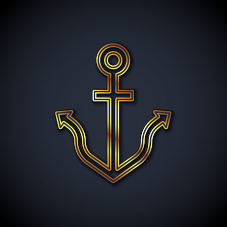 Gold line Anchor icon isolated on black background. Vectorのイラスト素材