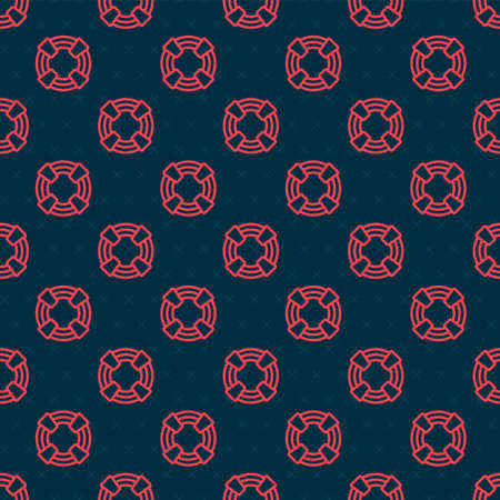 Red line Lifebuoy icon isolated seamless pattern on black background. Lifebelt symbol. Vectorのイラスト素材