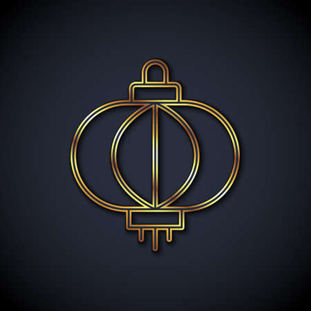 Gold line Chinese paper lantern icon isolated on black background. Vectorのイラスト素材