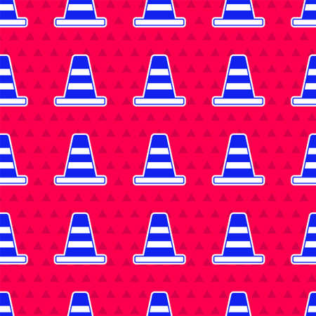 Blue Traffic cone icon isolated seamless pattern on red background. Vectorのイラスト素材