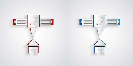 Paper cut 3D printer house icon isolated on grey background. 3d printing. Paper art style. Vectorのイラスト素材