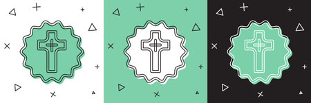 Set Christian cross icon isolated on white and green, black background. Church cross. Vectorのイラスト素材