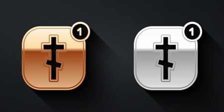Gold and silver Online church pastor preaching video streaming icon isolated on black background. Online church of Jesus Christ. Long shadow style. Vectorのイラスト素材