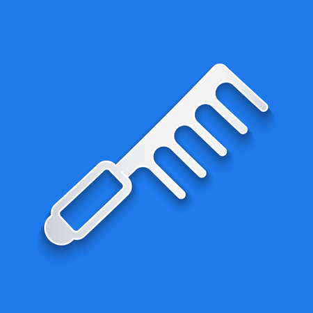 Paper cut Hairbrush icon isolated on blue background. Comb hair sign. Barber symbol. Paper art style. Vectorのイラスト素材