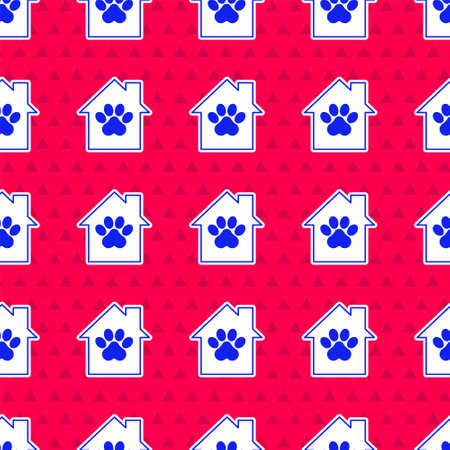 Blue Pet house icon isolated seamless pattern on red background. Vectorのイラスト素材