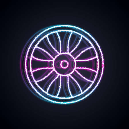 Glowing neon line Alloy wheel for car icon isolated on black background. Vectorのイラスト素材