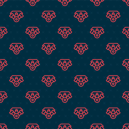 Red line Power car engine icon isolated seamless pattern on black background. Vector