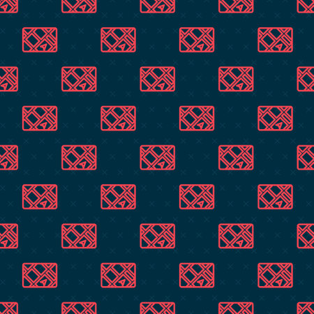 Red line Gps device with map icon isolated seamless pattern on black background. Vectorのイラスト素材