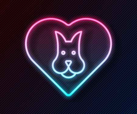 Glowing neon line Heart with dog icon isolated on black background. Pet paw in heart. Love to the animals. Vectorのイラスト素材