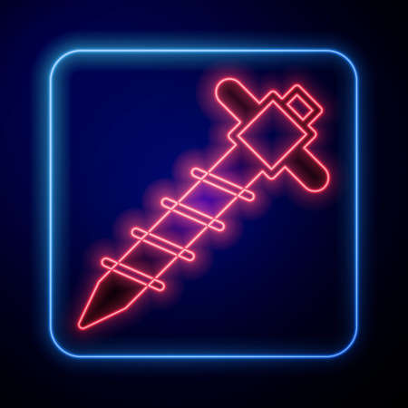 Glowing neon Construction jackhammer icon isolated on black background. Vectorのイラスト素材