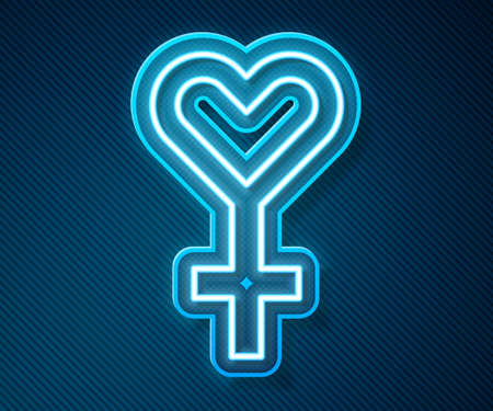 Glowing neon line Female gender symbol icon isolated on blue background. Venus symbol. The symbol for a female organism or woman. Vectorのイラスト素材
