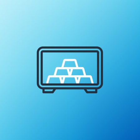 Line Safe with gold bars icon isolated on blue background. Precious metals on deposit in bank. Metallic treasury. Reliable data protection. Colorful outline concept. Vectorのイラスト素材