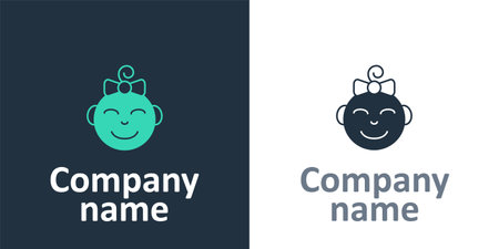 Logotype Happy little girl head icon isolated on white background. Face of babyのイラスト素材