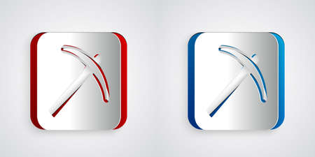 Paper cut Pickaxe icon isolated on grey background. Paper art style. Vectorのイラスト素材