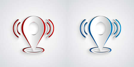 Paper cut Map pin icon isolated on grey background. Navigation, pointer, location, map, gps, direction, search concept. Paper art style. Vectorのイラスト素材