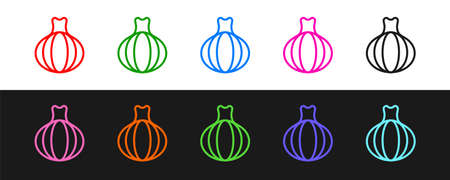 Set line Onion icon isolated on black and white background. Vectorのイラスト素材